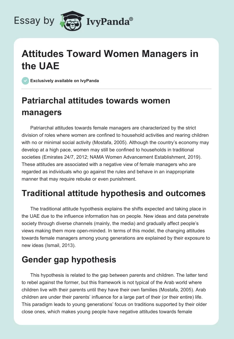Attitudes Toward Women Managers in the UAE. Page 1