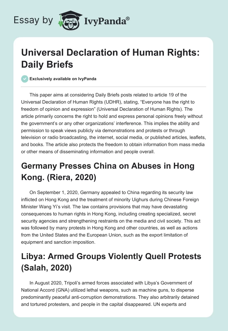 Universal Declaration of Human Rights: Daily Briefs. Page 1