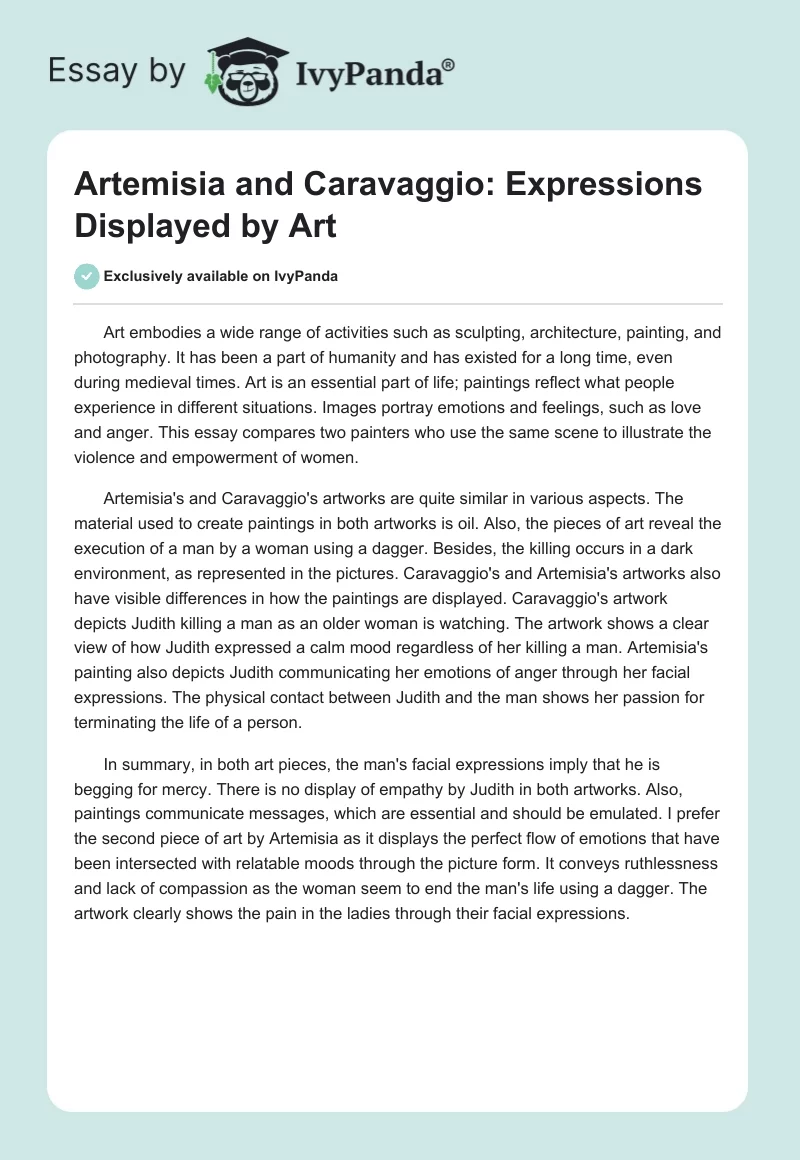 Artemisia and Caravaggio: Expressions Displayed by Art. Page 1