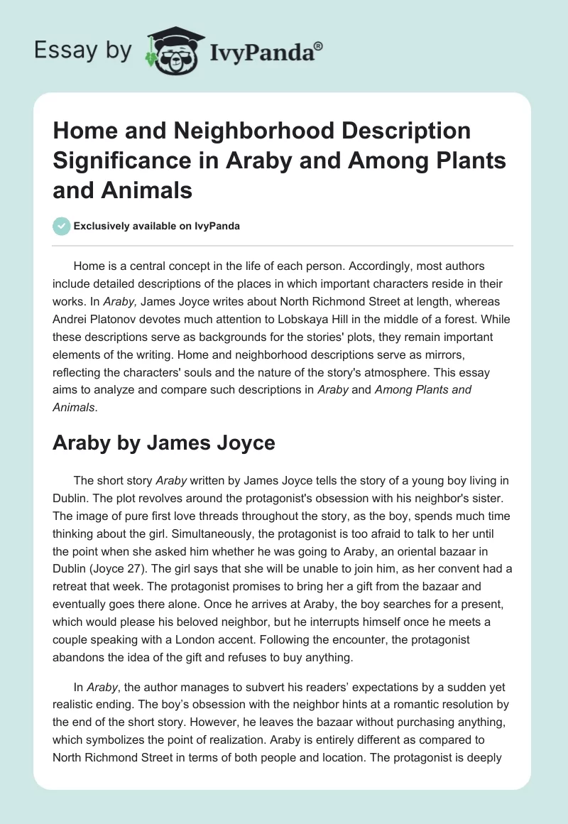 Home and Neighborhood Description Significance in Araby and Among Plants and Animals. Page 1