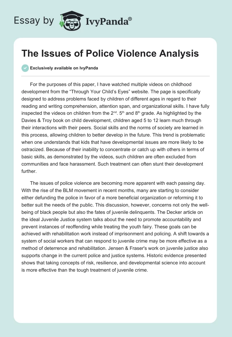 The Issues of Police Violence Analysis. Page 1