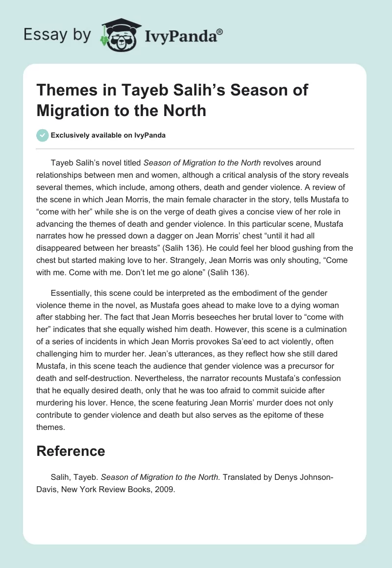 Themes in Tayeb Salih’s Season of Migration to the North. Page 1