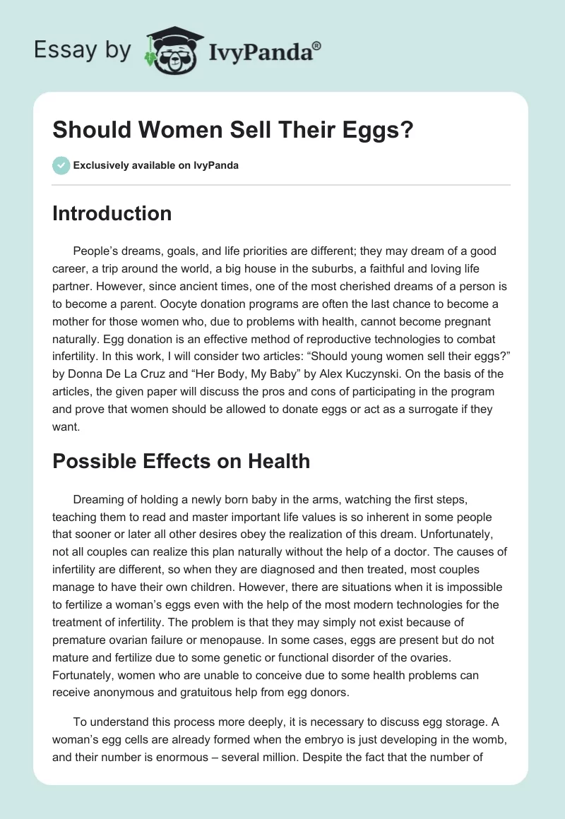 Should Women Sell Their Eggs?. Page 1
