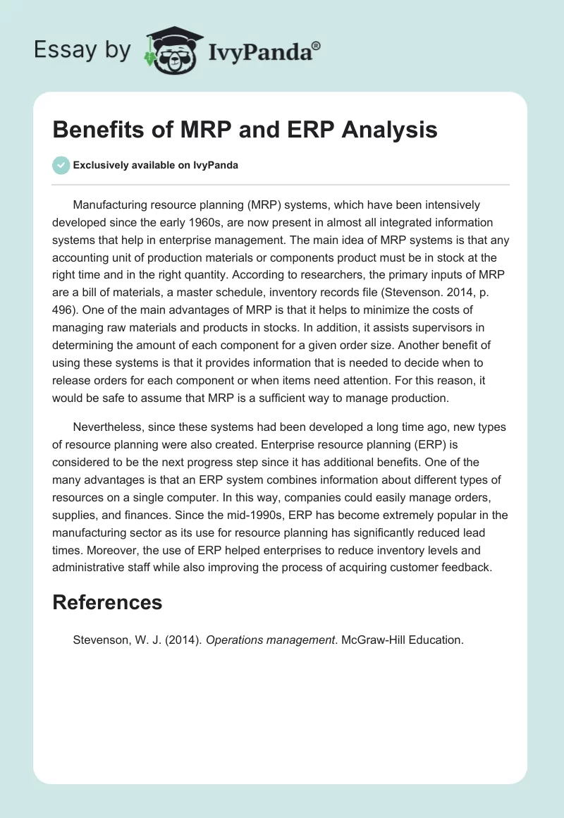 Benefits of MRP and ERP Analysis. Page 1