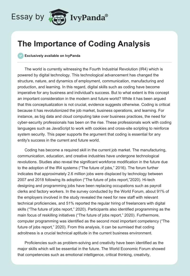 The Importance of Coding Analysis. Page 1