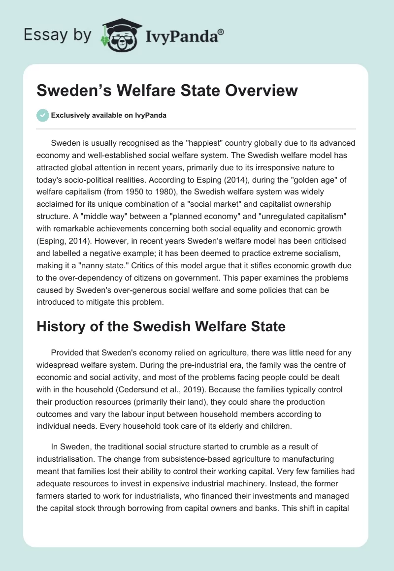 Sweden’s Welfare State Overview. Page 1