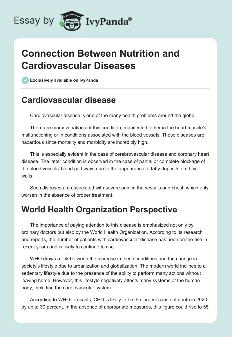 Connection Between Nutrition and Cardiovascular Diseases. Page 1