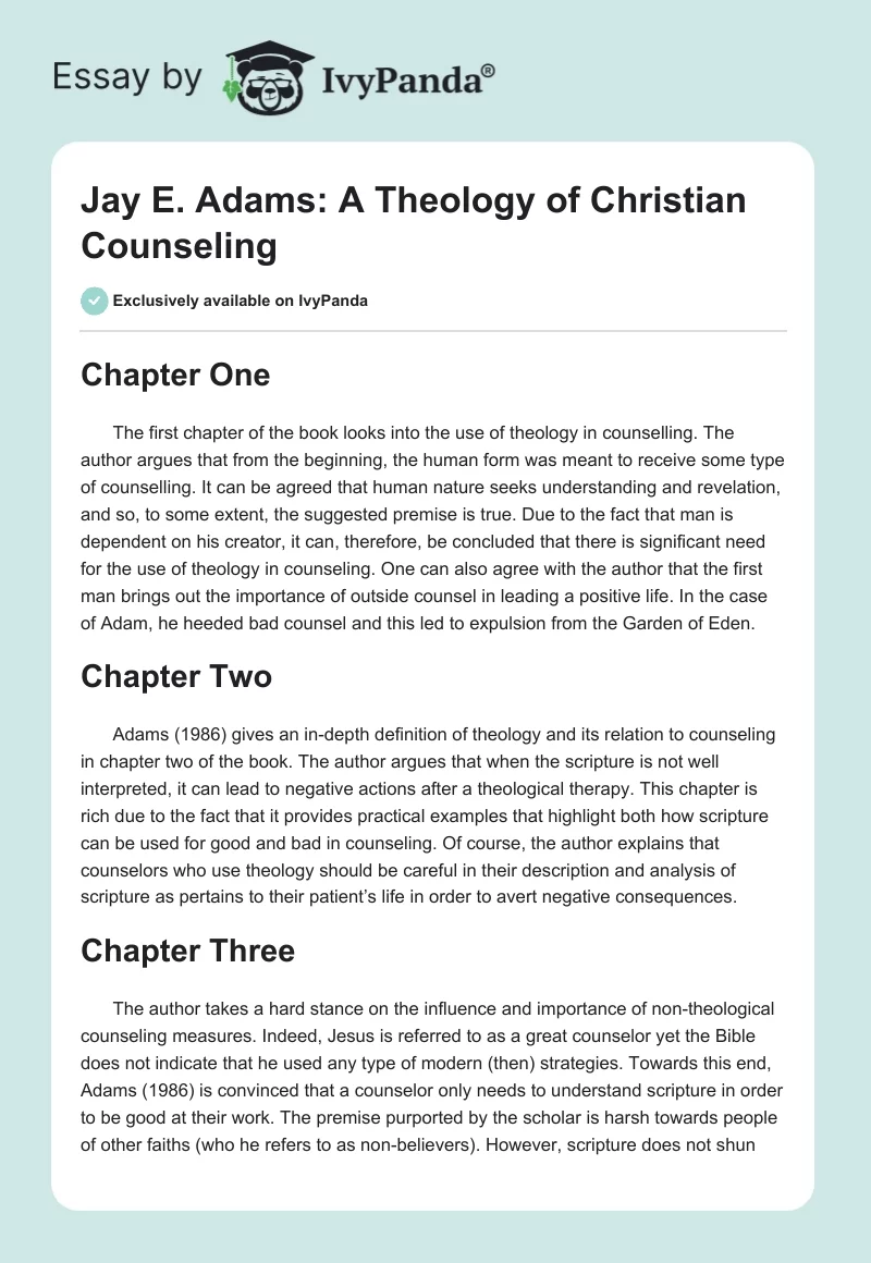 Jay E. Adams: A Theology of Christian Counseling. Page 1