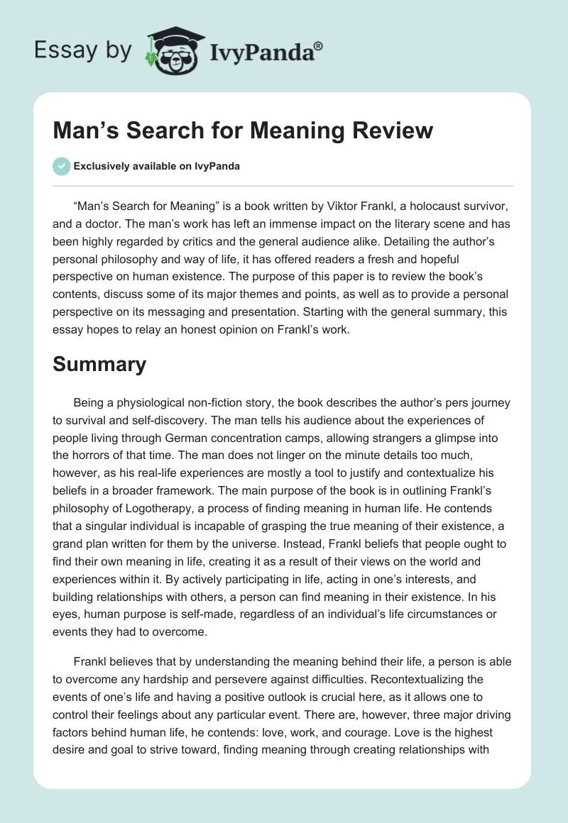 Man’s Search for Meaning Review. Page 1