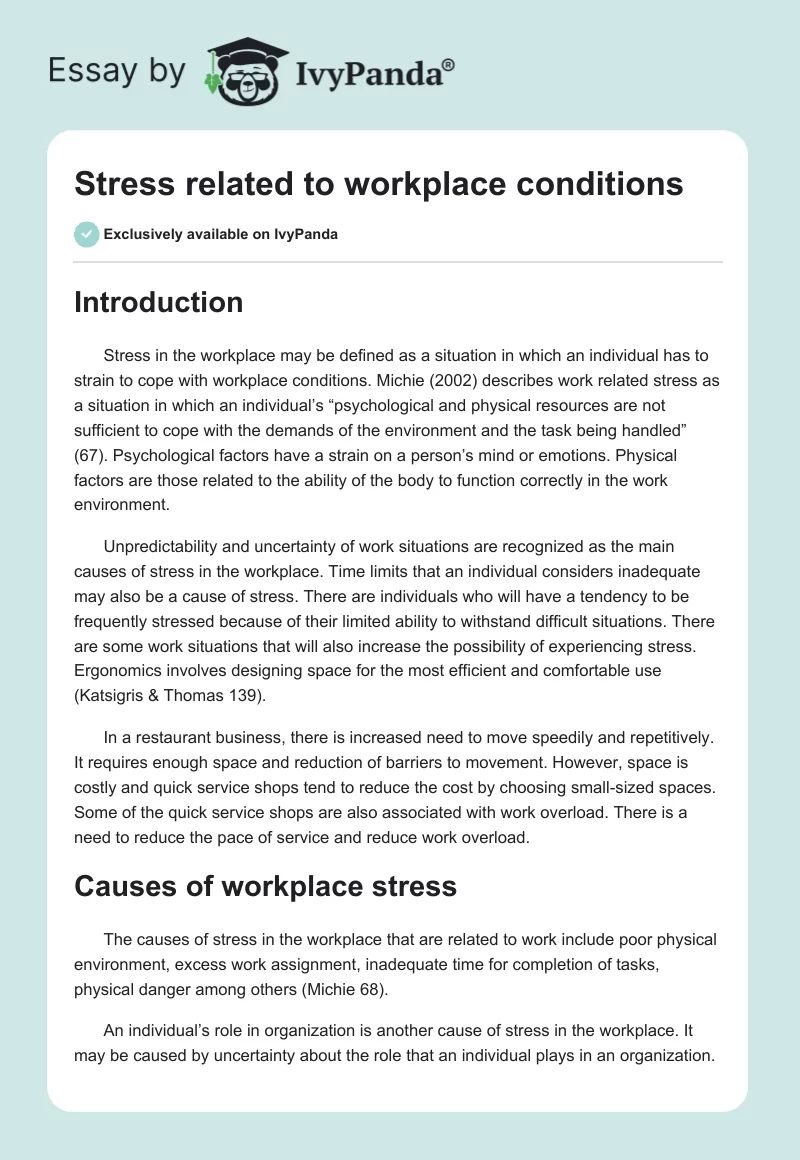Stress related to workplace conditions. Page 1