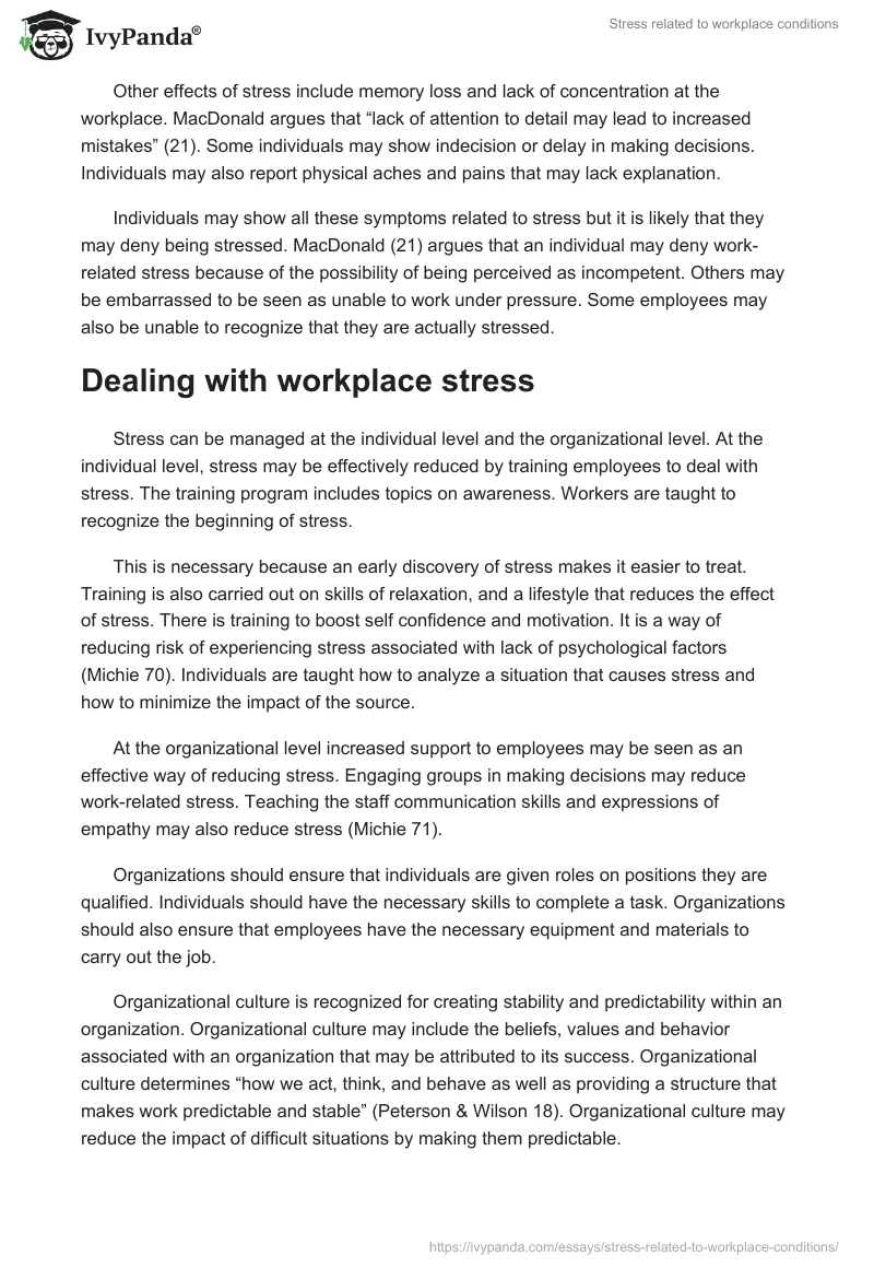 Stress related to workplace conditions. Page 4