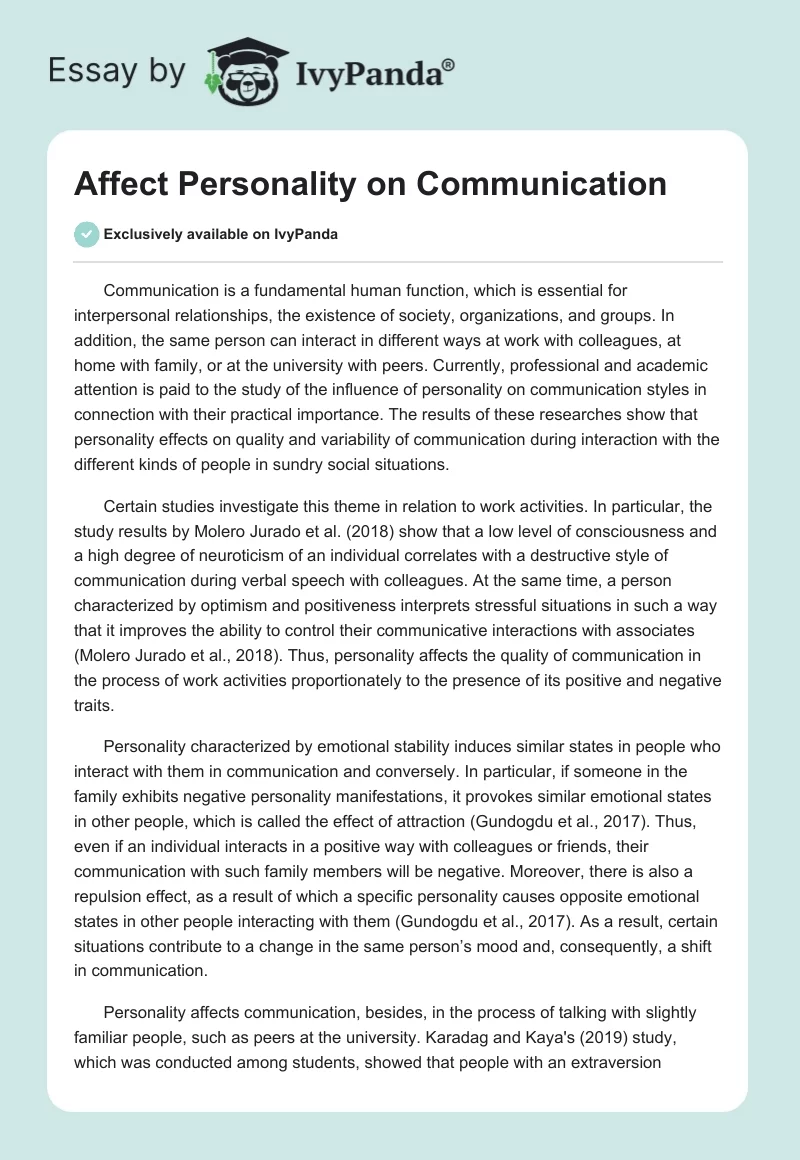 Affect Personality on Communication. Page 1