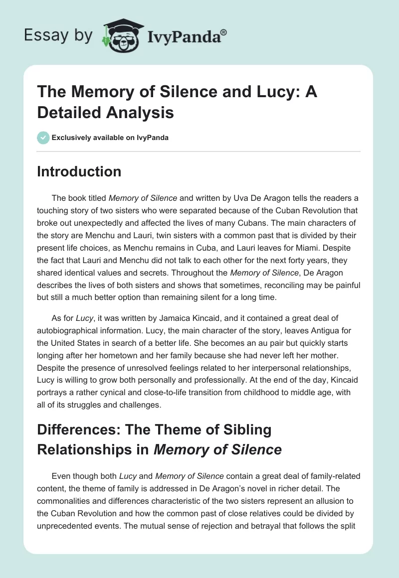 The Memory of Silence and Lucy: A Detailed Analysis. Page 1