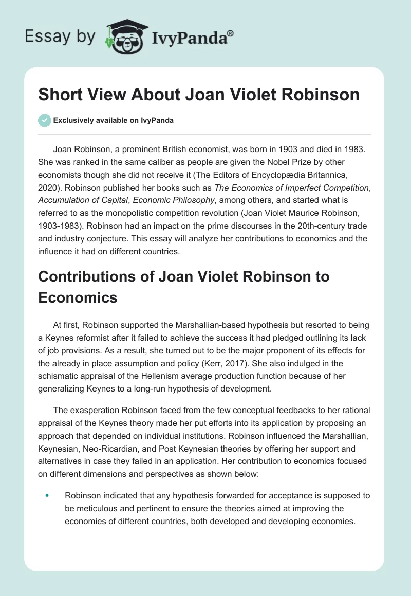 Short View About Joan Violet Robinson. Page 1