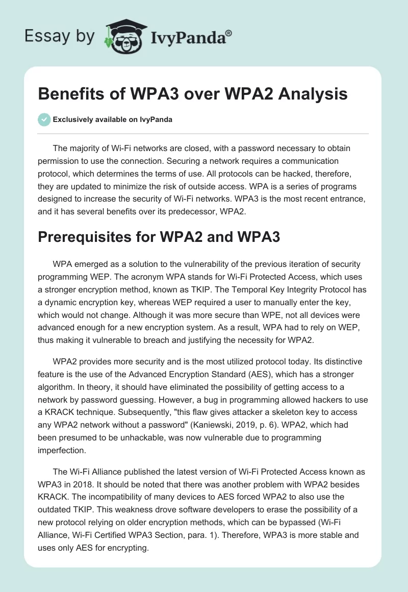 Benefits of WPA3 over WPA2 Analysis. Page 1