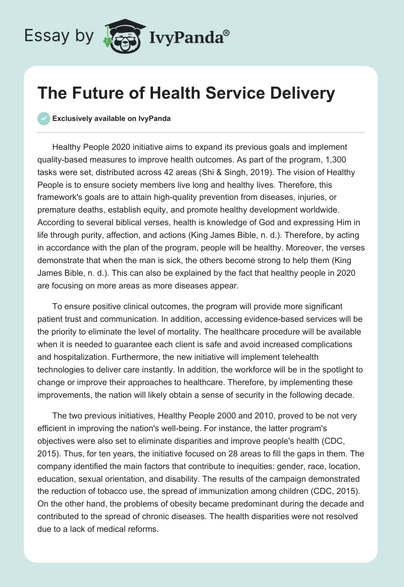 The Future of Health Service Delivery. Page 1