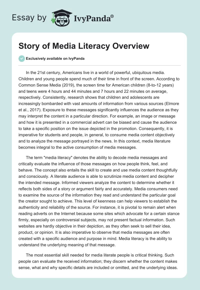 Story of Media Literacy Overview. Page 1