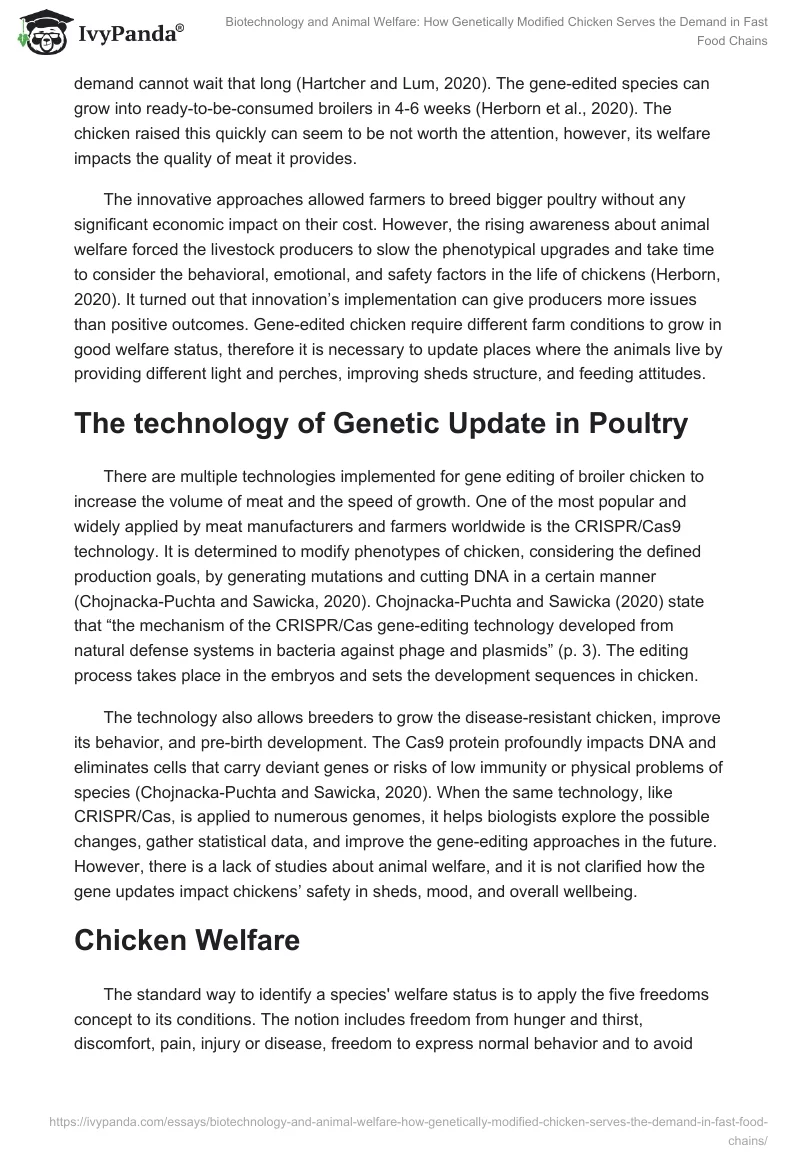 Biotechnology and Animal Welfare: How Genetically Modified Chicken Serves the Demand in Fast Food Chains. Page 2