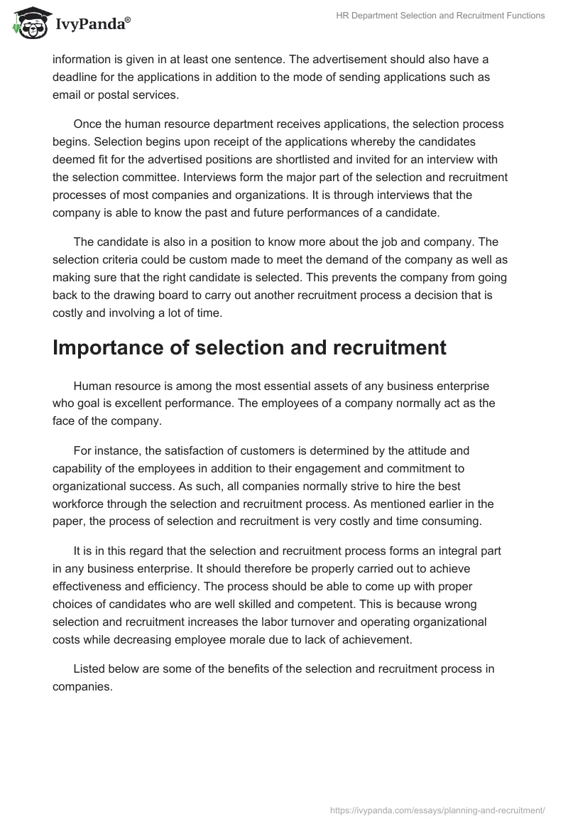HR Department Selection and Recruitment Functions. Page 3