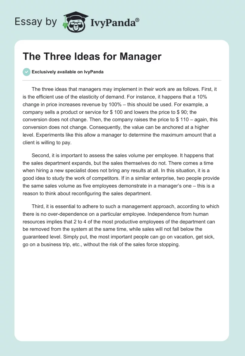 The Three Ideas for Manager. Page 1