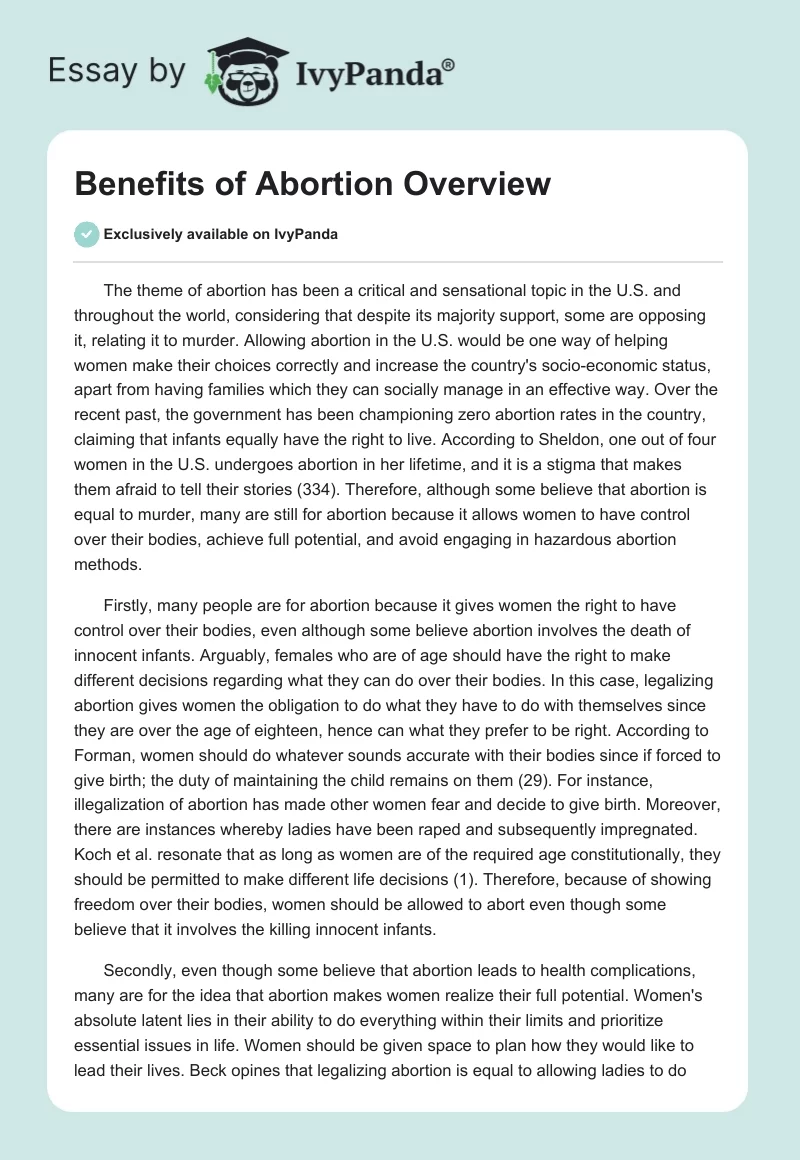Benefits of Abortion Overview. Page 1