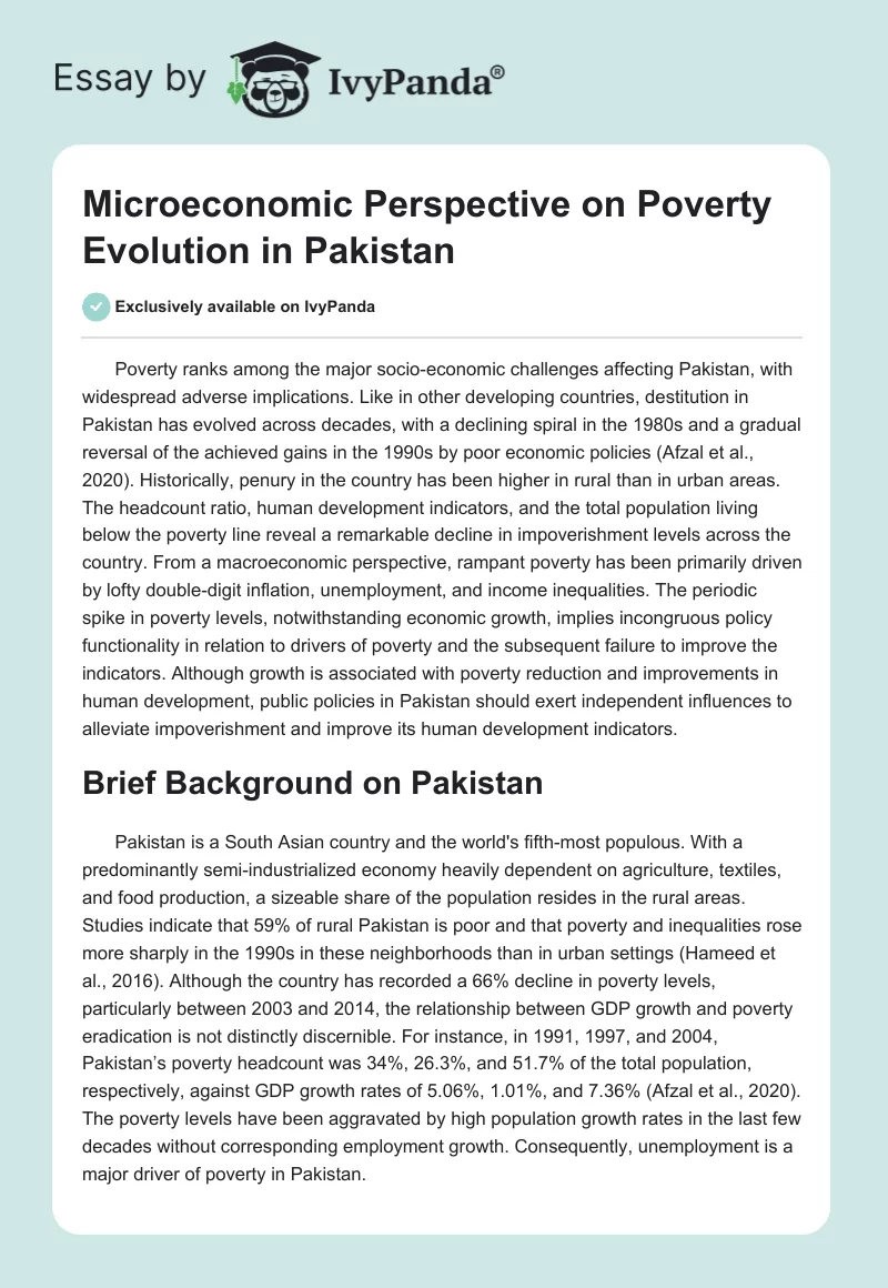 Microeconomic Perspective on Poverty Evolution in Pakistan. Page 1