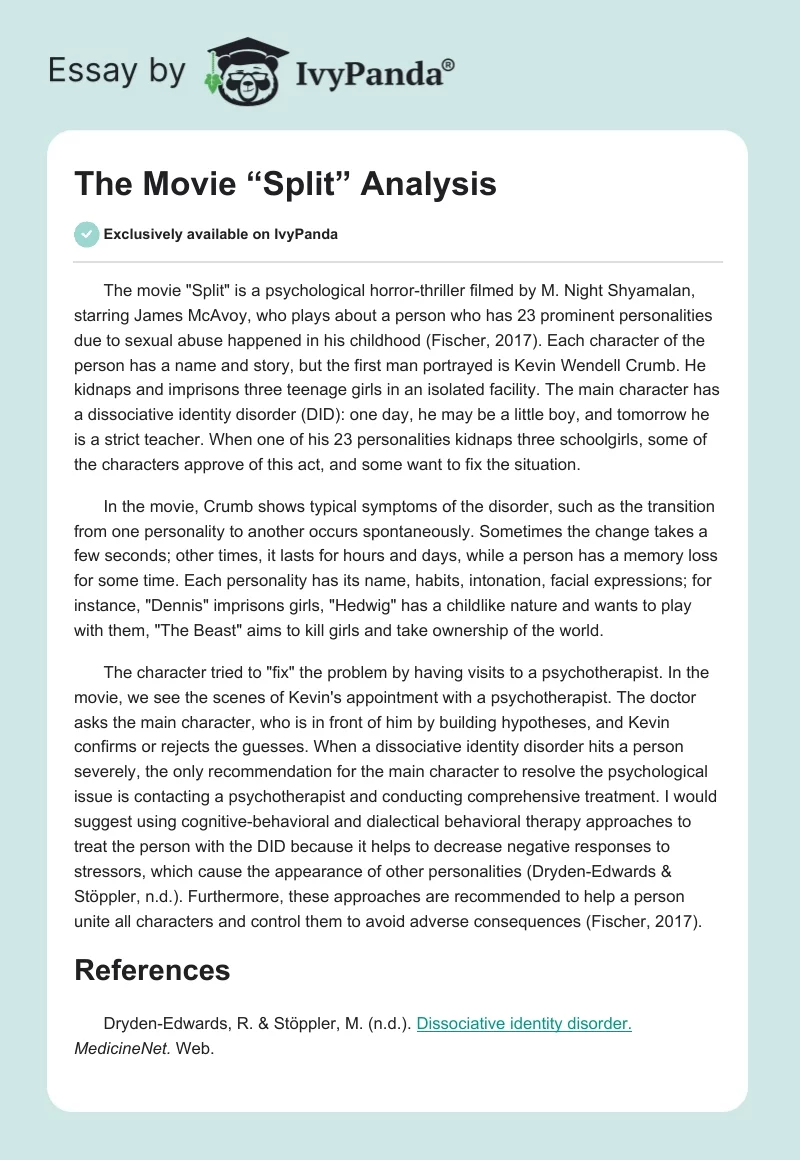 The Movie “Split” Analysis. Page 1