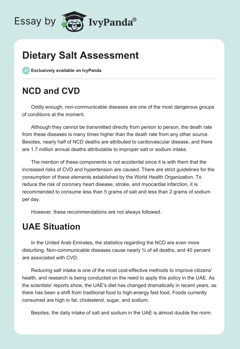 Dietary Salt Assessment. Page 1