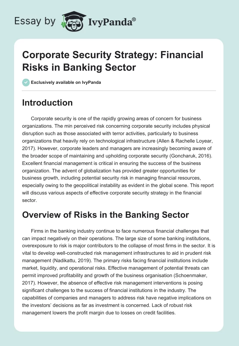 Corporate Security Strategy: Financial Risks in Banking Sector. Page 1