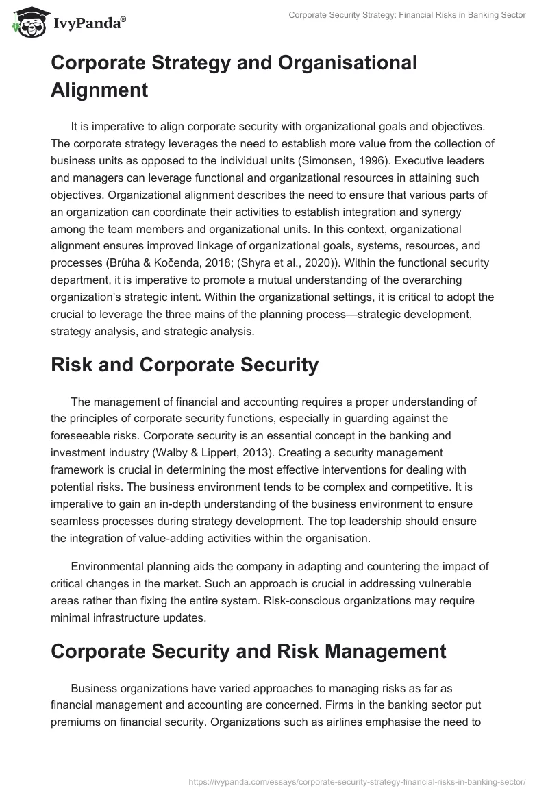Corporate Security Strategy: Financial Risks in Banking Sector. Page 2