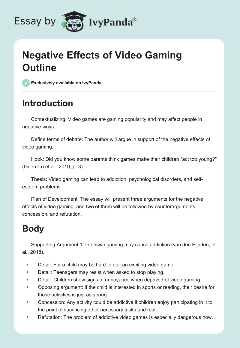Negative Effects of Video Gaming Outline. Page 1