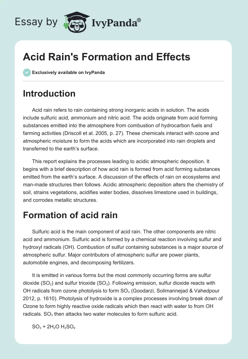 Acid Rain's Formation and Effects. Page 1