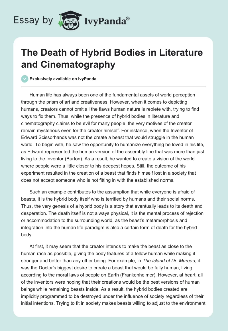 The Death of Hybrid Bodies in Literature and Cinematography. Page 1