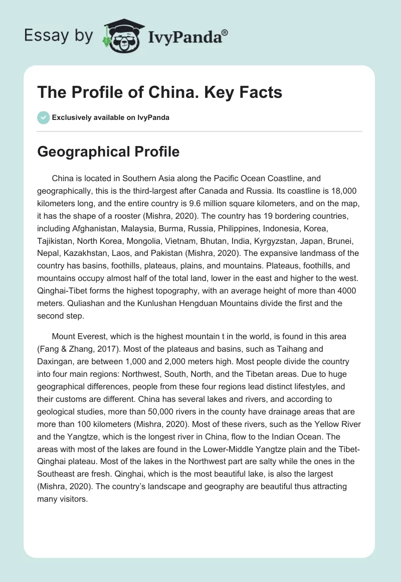 The Profile of China. Key Facts. Page 1