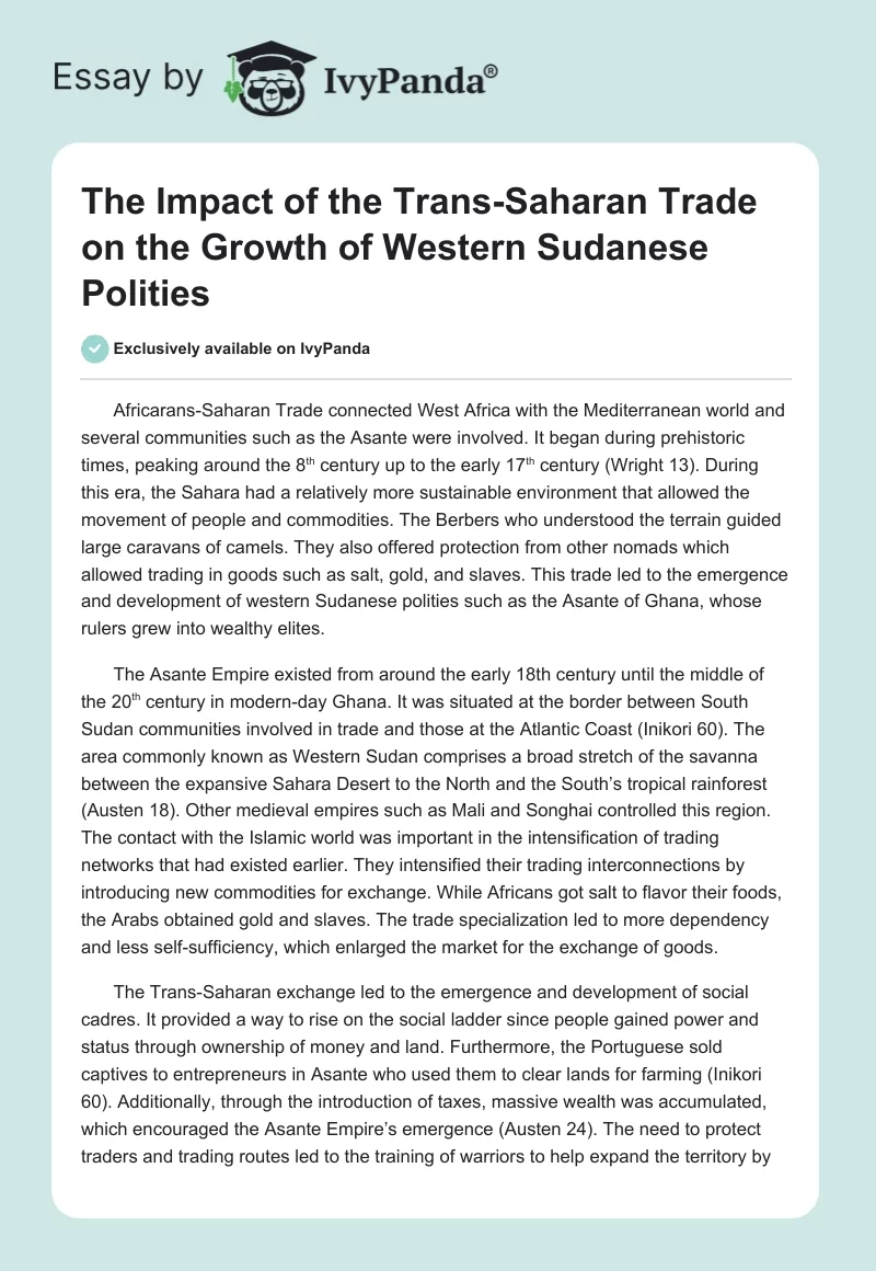 The Impact of the Trans-Saharan Trade on the Growth of Western Sudanese Polities. Page 1