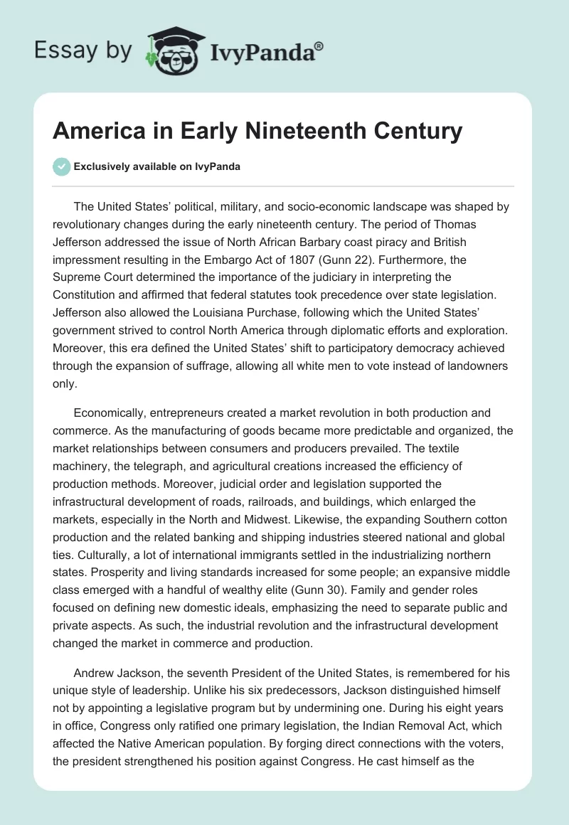America in Early Nineteenth Century. Page 1