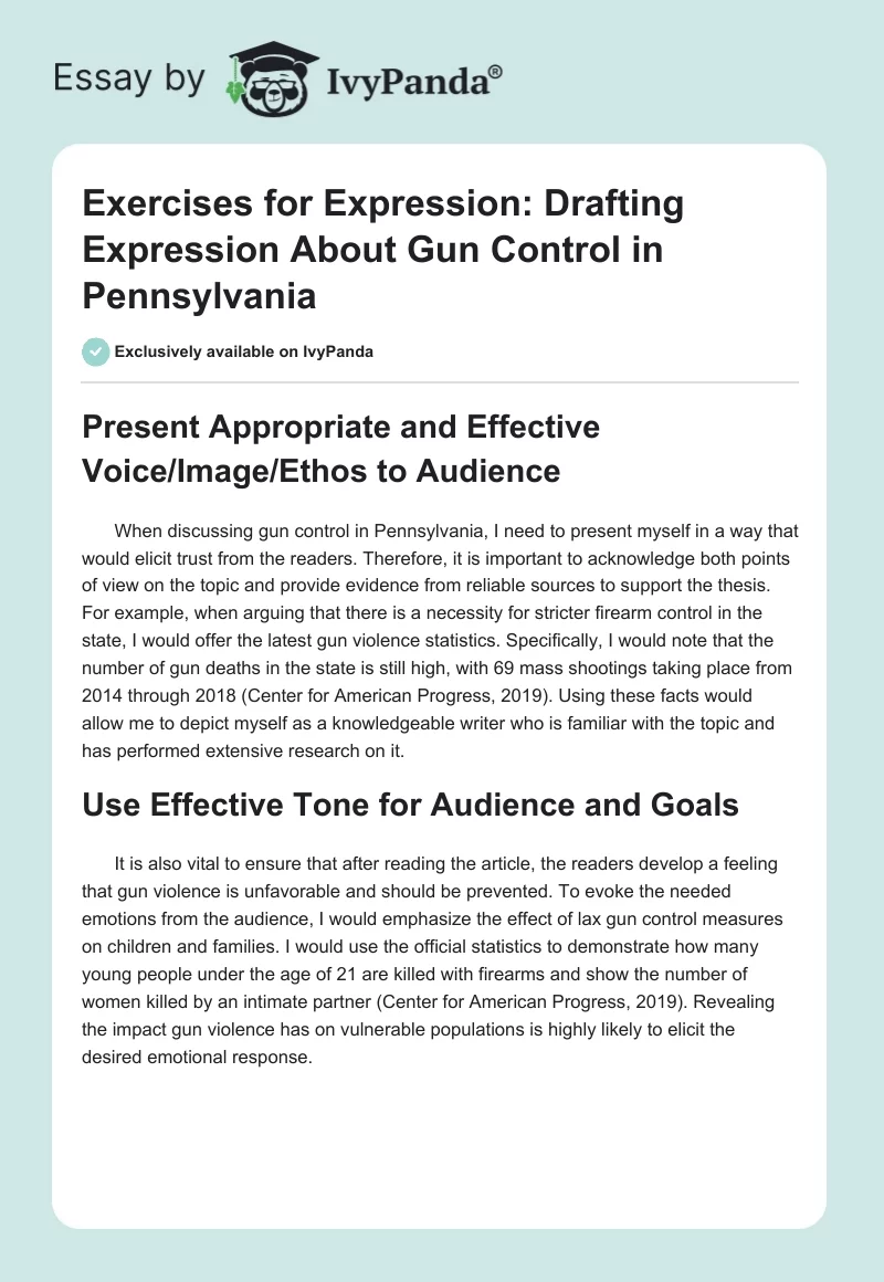 Exercises for Expression: Drafting Expression About Gun Control in Pennsylvania. Page 1