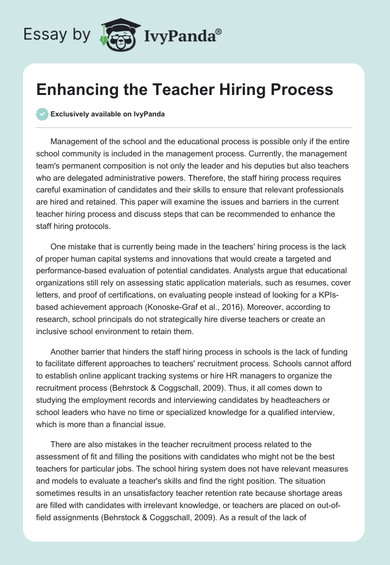 Enhancing the Teacher Hiring Process. Page 1
