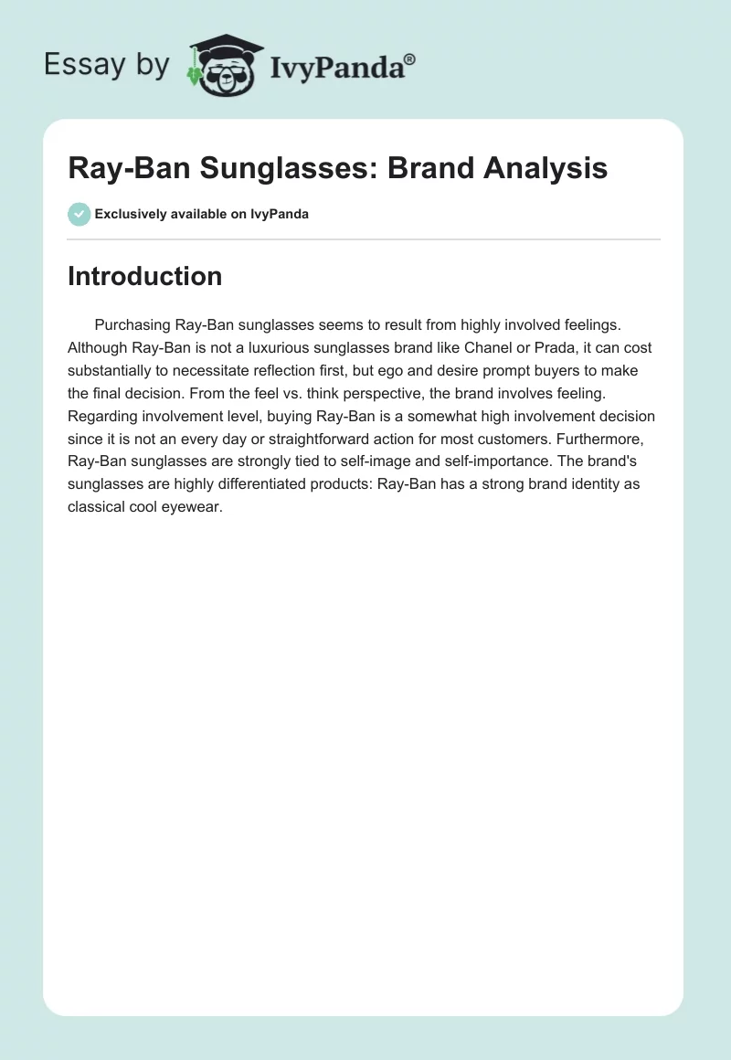 Ray-Ban Sunglasses: Brand Analysis. Page 1