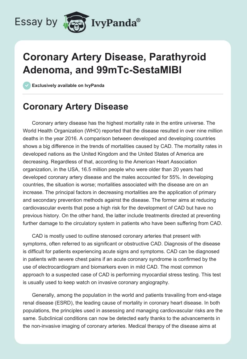 Coronary Artery Disease, Parathyroid Adenoma, and 99mTc-SestaMIBI. Page 1