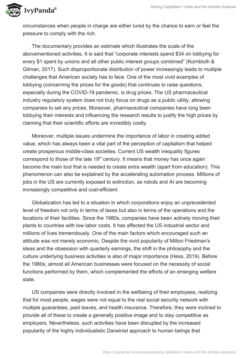 Saving Capitalism: Video and the Articles Analysis. Page 2