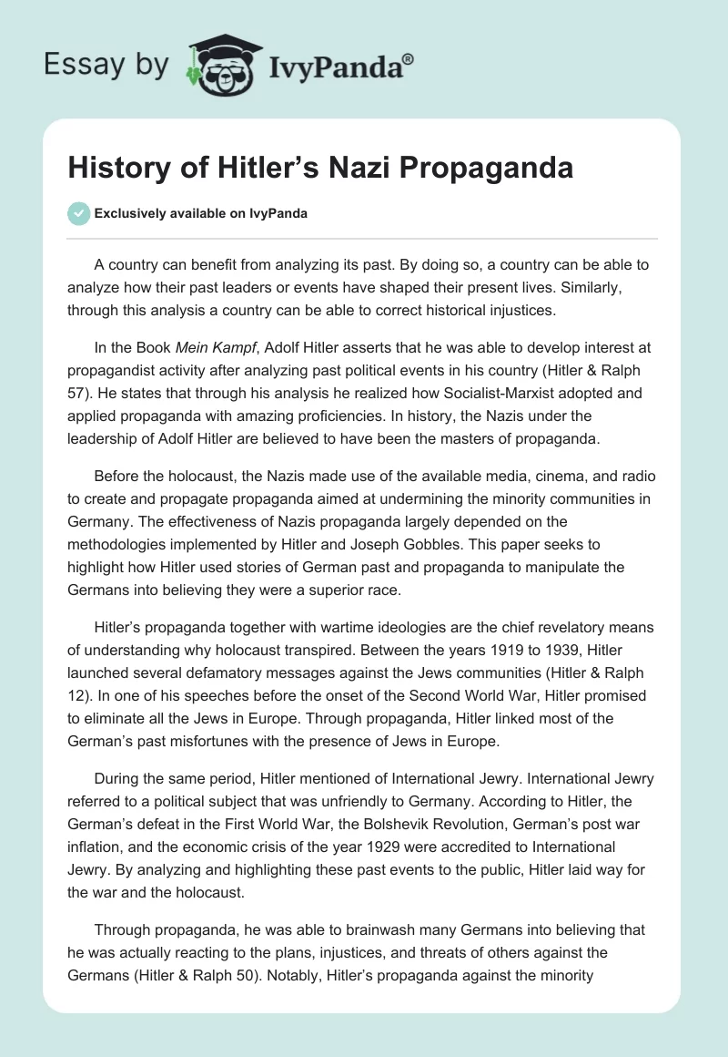 History of Hitler’s Nazi Propaganda. Page 1
