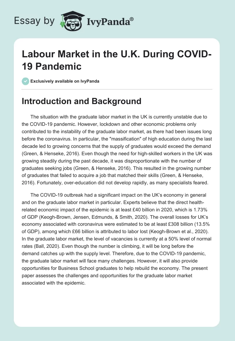 Labour Market in the U.K. During COVID-19 Pandemic. Page 1