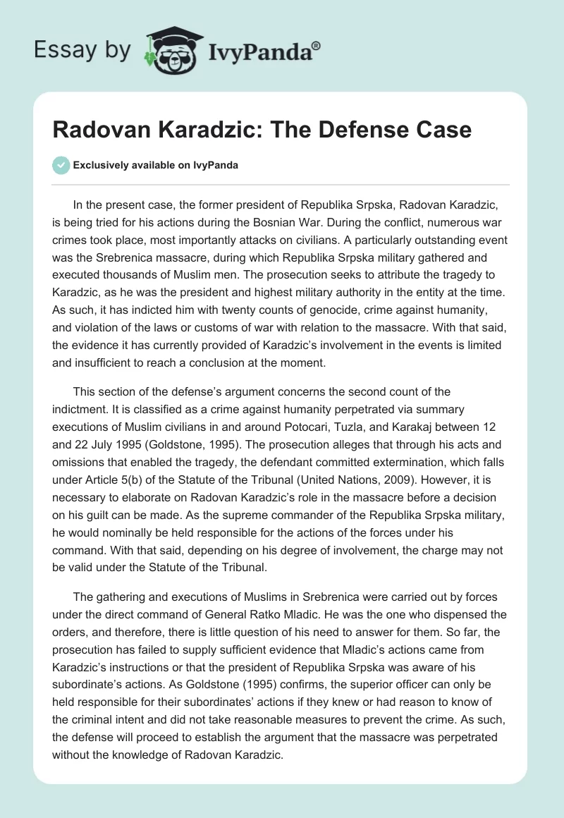 Radovan Karadzic: The Defense Case. Page 1
