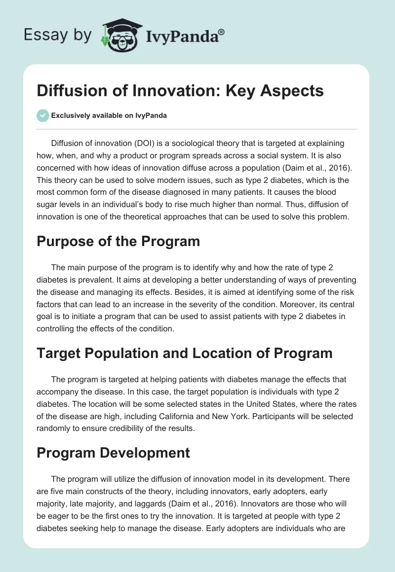 Diffusion of Innovation: Key Aspects. Page 1