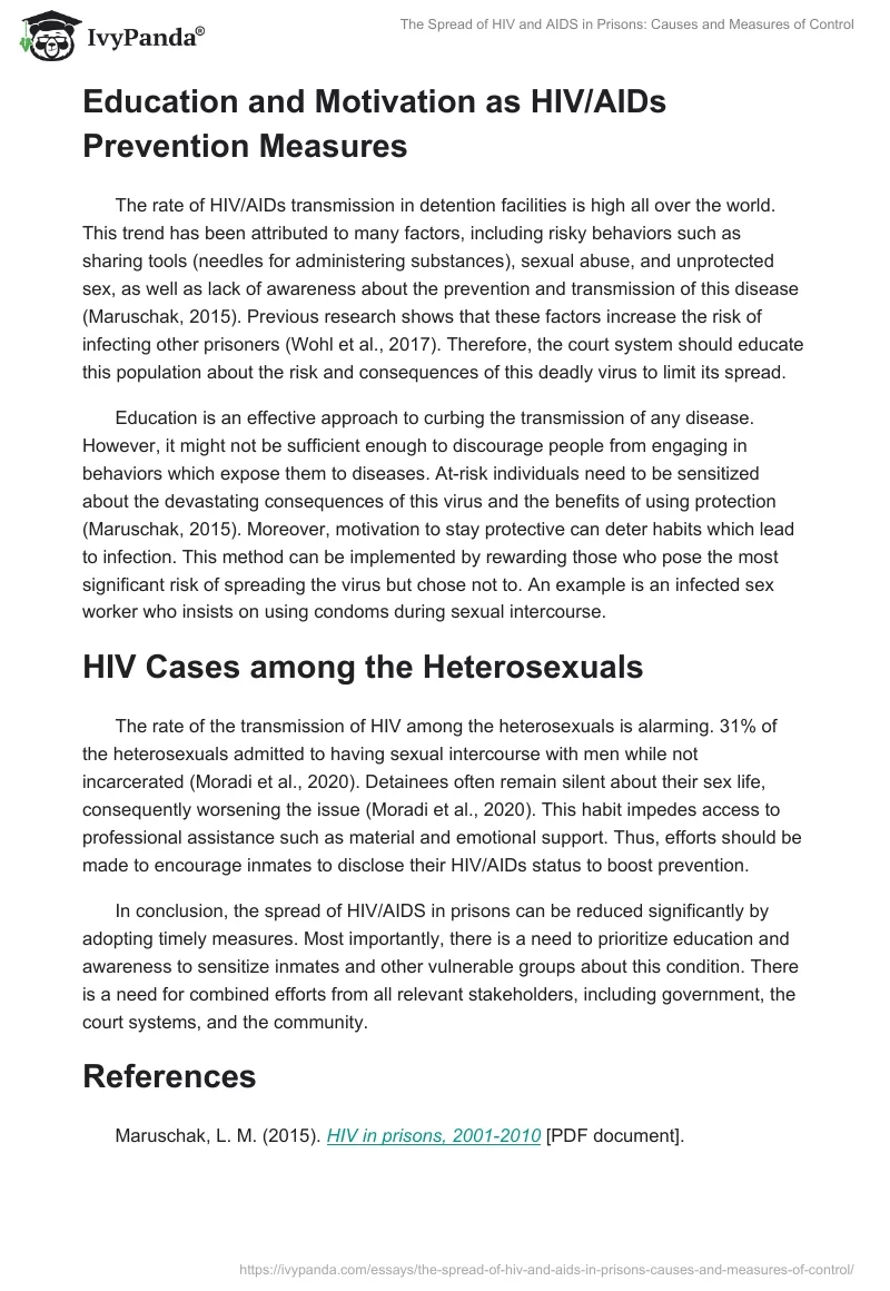 The Spread of HIV and AIDS in Prisons: Causes and Measures of Control. Page 2
