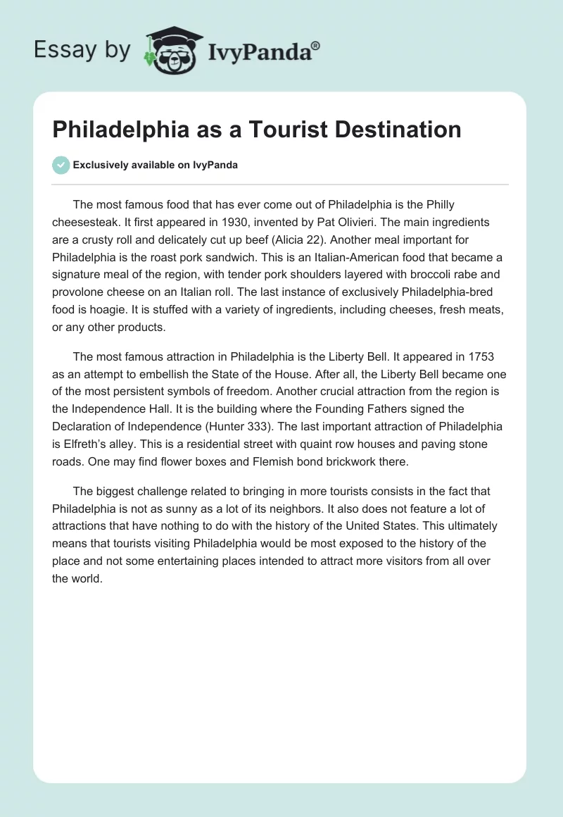 Philadelphia as a Tourist Destination. Page 1