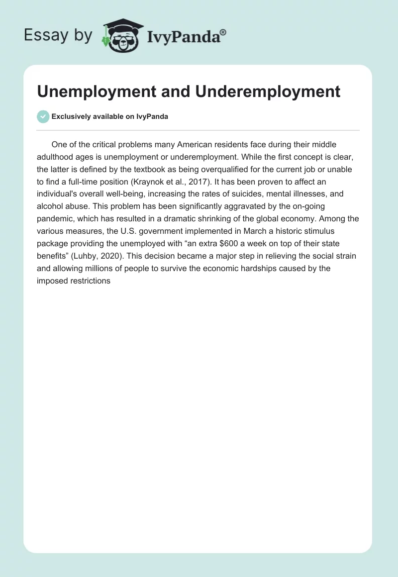 Unemployment and Underemployment. Page 1