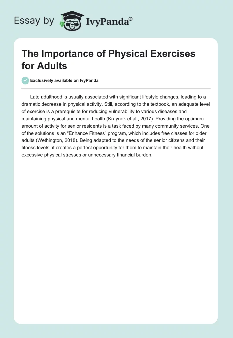 The Importance of Physical Exercises for Adults. Page 1