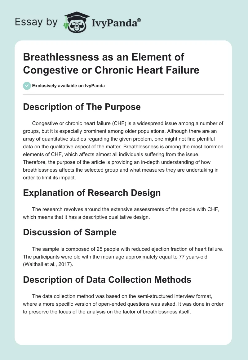 Breathlessness as an Element of Congestive or Chronic Heart Failure. Page 1